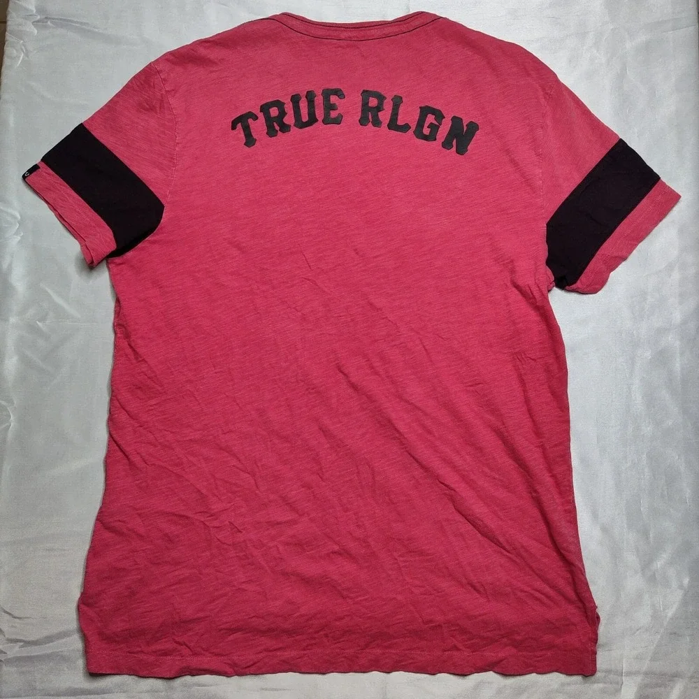 True Religion Men 3XL Red Double Sided Distressed '02 Logo Cotton‎ T-Shirt